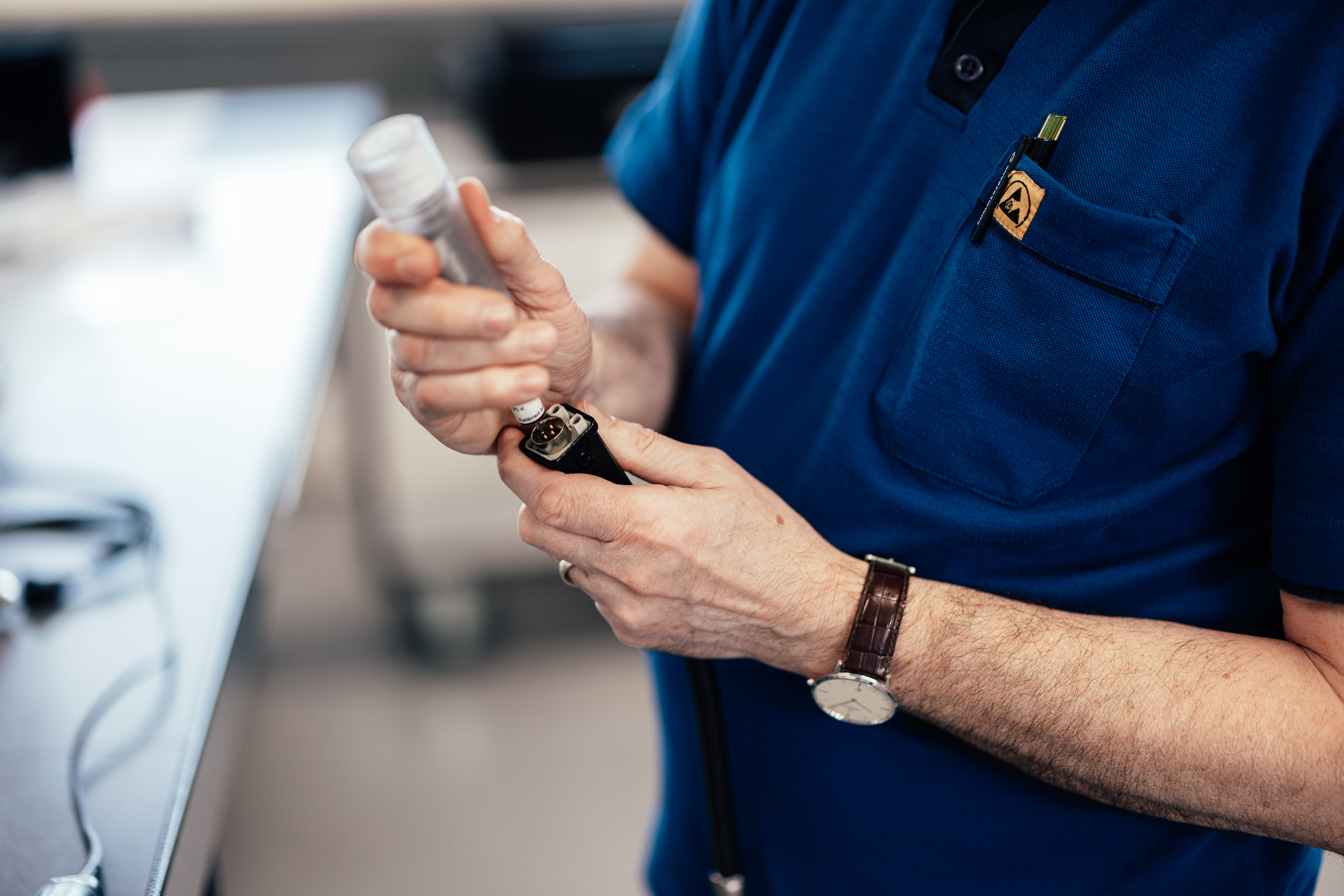 employee checks connectors